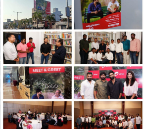 Celebrities and movie integration with brand campaigns in teal and navy color palette