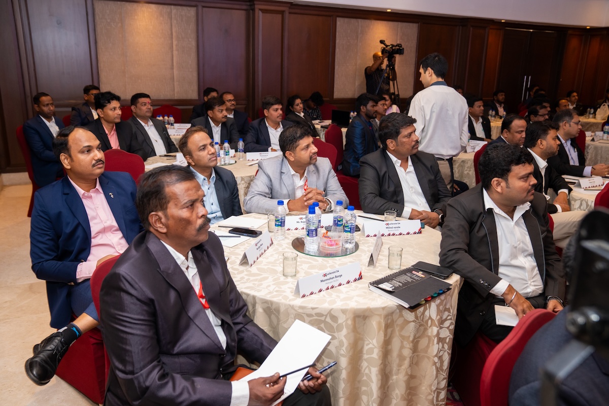 Trade show exhibition booth with visitors