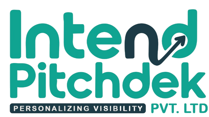 Intend PitchDek rectangular logo with teal and dark blue gradient background and white text