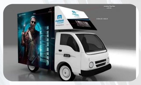 LED van branding with dark blue and black design on side of van