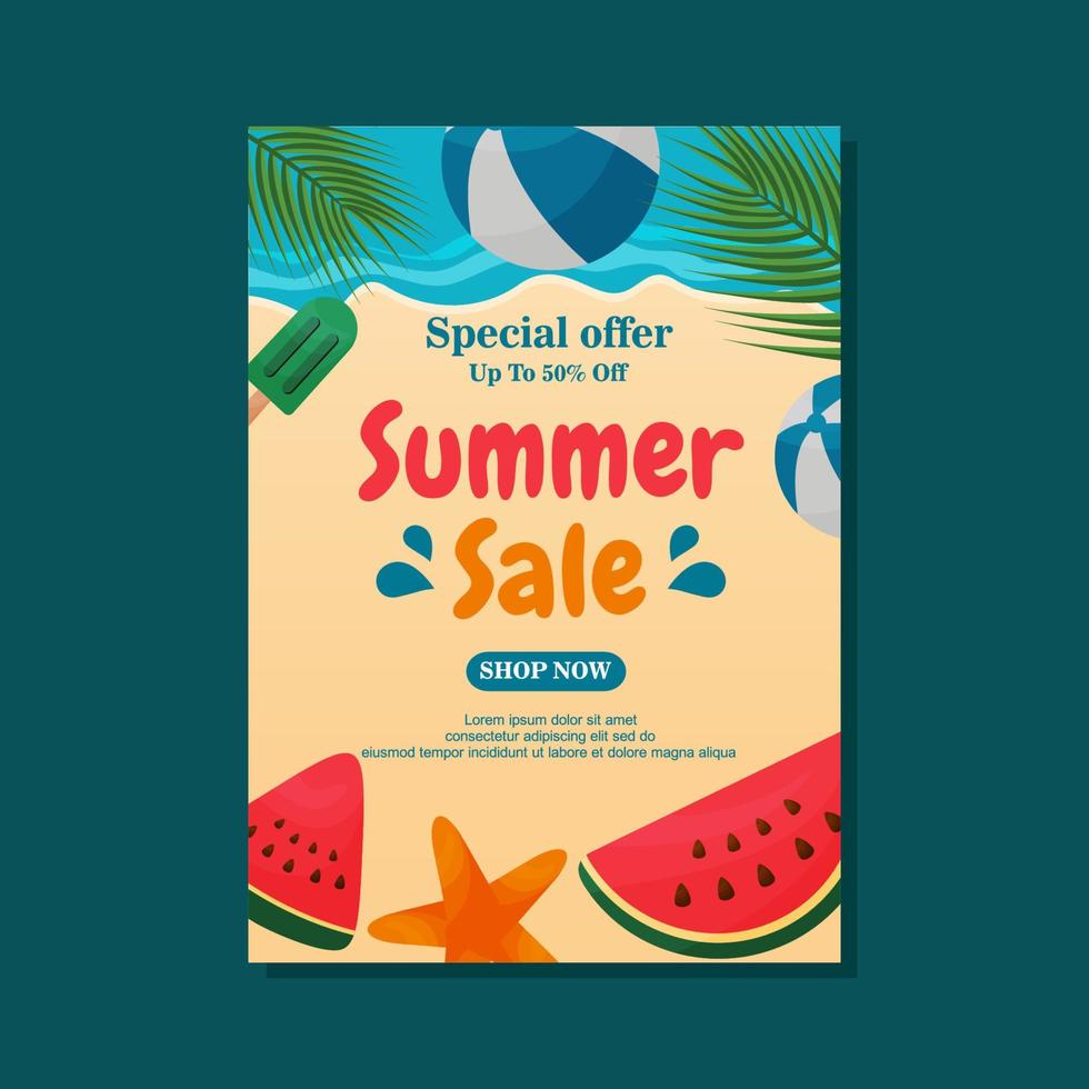 Colorful promotional leaflet with summer sale text and bright graphics
